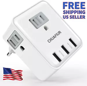 European Plug Adapter Travel Power Plug Adapter with 4 Outlets 3 USB Ports - Picture 1 of 9