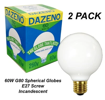 2 x 60W Incandescent G80 Spherical Light Globes Bulbs Lamps E27 Screw G25 - image 1 of 4