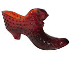 Figurine vintage Fenton Glass rubis rouge chat tête hobnail pantoufle 6 pouces