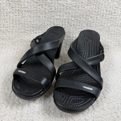 Crocs Cyprus Puntera Abierta Negro Cuña Tirantes 14558 Talla W7 Correa Cruzada Tacón Cómodo Foto 1 de 4