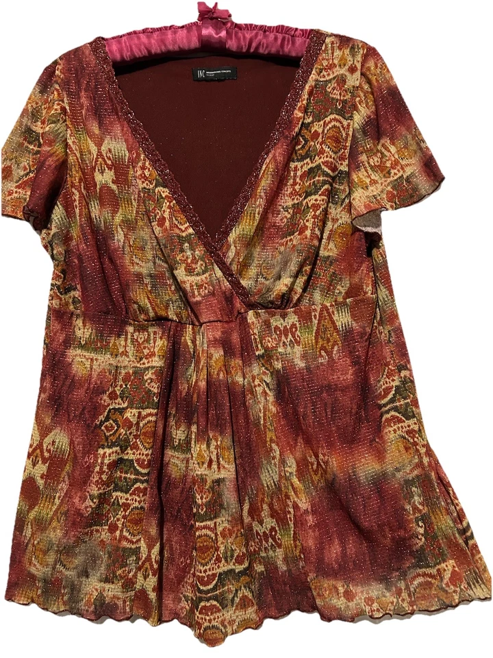 Inc Top 1X Vintage Y2K Boho Stretch Knit Fairycore Whimsigoth Babydoll Shirt - Image 1 of 4