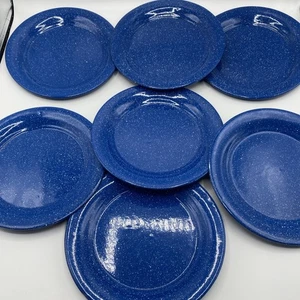 Juego de 7 platos de cena vintage de metal moteado azul para camping picnic - Imagen 1 de 6