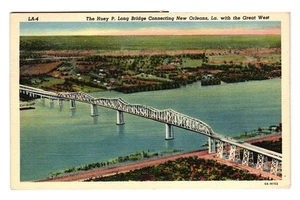 Huey P Long Bridge LA Vintage Postcard Aerial View New Orleans 1947 1 Cent Stamp - Picture 1 of 2