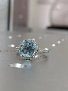 4.50Ct Round Cut Natural Aquamarine Diamond Real 18K White Gold Beautiful Ring - Picture 1 of 10