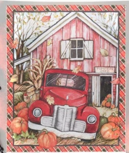 Herbst Ernte Baumwollstoff Susan Winget rot LKW ein Yard  - Bild 1 von 1