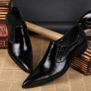 Herren Elegant Formell Spitz Zulaufend Riss Slipper Halbschuhe Leder Business Schuhe 46 - Bild 1 von 4
