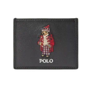 Polo Ralph Lauren Black Leather Duffel Coat Holiday Bear Card Case Wallet New - Picture 1 of 3