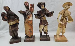 LOTE DE 4 ESTATUAS DE FIGURAS DE ARTE POPULAR MEXICANO DE PAPEL MACHÉ VINTAGE DE 12" - Imagen 1 de 13