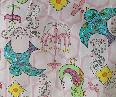 Polka Perch by Jessica Goldman-, birds on pink wall,  25" x44" - Image 1 of 4