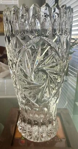 Vtg. Kristal Toronto Tall Decorative Round Cut Glass Table Vase 3094 Clear 9" H - Picture 1 of 7