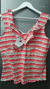 PER UNA Floral Embroidered Stripy Top UK14 EU42 US10 Boho Cottagecore Frilled - Picture 1 of 18