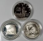 Modern Silver Commemorative $1 Lot of 3-Pf & Bu-Free Usa Ship-.900 Fine