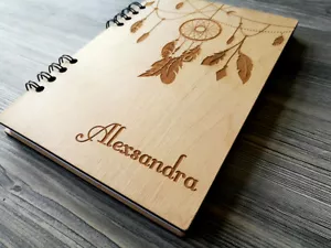 Personalisiertes Notizbuch A5 Traumfänger Holztagebuch maßgeschneidert graviert Boho Geschenk - Bild 1 von 10