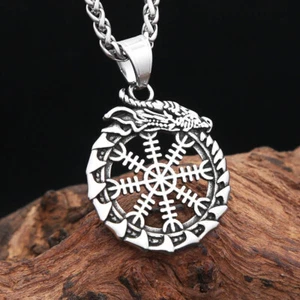 Viking Dragon Compass Necklace Stainless Steel Necklace - Picture 1 of 7