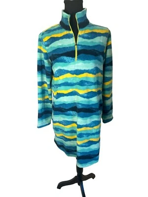 Lands End Womens Cozy Fleece Pullover Dress S/P Bright Stripe Pattern Travel - Image 1 of 4