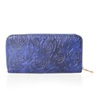 Wallet Embossed Rose Pattern Metallic Frame Blue Size 7.4 x 1 x 4 in