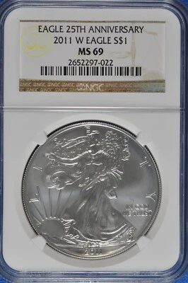 2011 W Burnished 1 OZ Silver American Eagle NGC MS 69 25th Anniversary - Image 1 of 2