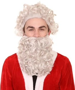 Adult Christmas Party Xmas Santa Claus White Curly Wig&Beard Set Hair HX-010A - Picture 1 of 9