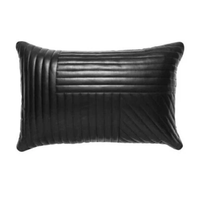 Black Pillow Cushion Set Genuine Soft Lambskin Stylish Cover Leather Decor Soft - Image 1 of 4