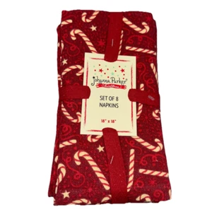 x8 Johanna Parker Red Ivory Candy Cane Stars Cloth Napkin Set Christmas Holiday - Picture 1 of 6