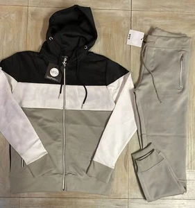 Mens Tracksuit Medium Boohoo Man RRP £60 Fitted Track Hoody & Jogger Black Grey - Picture 1 of 12
