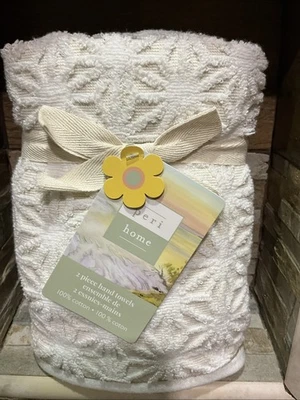 Set of 2 Peri Home Morris Star Cotton Hand Towels - New - Natural Beige White - Image 1 of 4