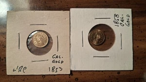 Lot Of 2 1853 And 58 California Gold Gilt Tokens Bear #1 C. 1960s Uncirculated - Picture 1 of 2