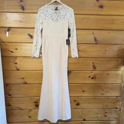 Lulus  Floral Lace Long Sleeve High Neck Wedding Gowm Size M -NWT Pale Pink - Image 1 of 4