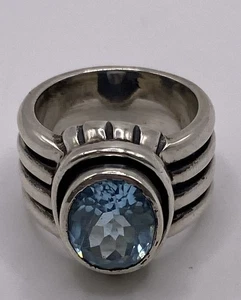 Anello Silpada argento sterling topazio blu fascia larga a costine misura 9 19,1 g R0902 - Foto 1 di 7
