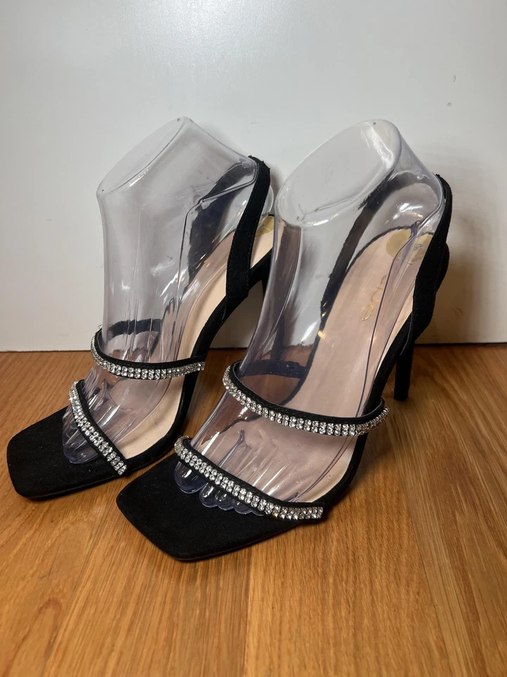 Zapatos Bebe para mujer talla 8 negros calliope estrás tiras tacones FT21026-01 Foto 1 de 4