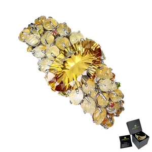 925 Sterling Silver Bangle Citrine 37ct Tourmaline Handmade Gemstone jewelry - Picture 1 of 14