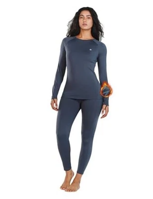  女式保暖内衣抓绒衬里打底套装 - 中号深灰色 — 第 1/4 张图片