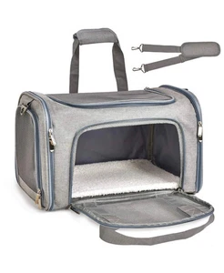 Henkelion Large Grey Big Cat Dog Pet Carrier up to 25Lbs, Soft Sided Collapsible - Picture 1 of 4