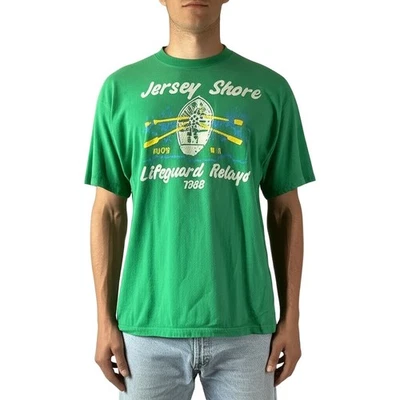 Vintage Jersey Shore 1988 Mens Green Lifeguard Relays Don's Pizza King Belmar NJ - Image 1 of 4
