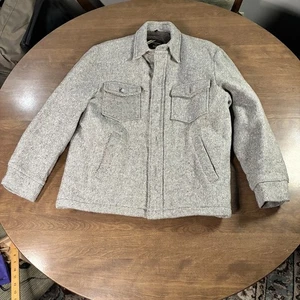 Vintage Sears The Men’s Store Gray  Shirt Jacket Sherpa Lined USA 70s L - Picture 1 of 16
