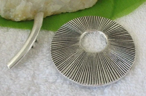 6 sets Tibetan silver metal flat round toggle clasps for jewelry making FC1607 - Image 1 of 1