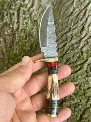 "Cuchillo desollador de caza de acero damasco hecho a mano personalizado mango de asta de ciervo 6""" Foto 1 de 4