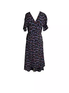 Kori America Damen Größe Large Kleid Wickeloptik schwarz Schmetterlinge Blumen - Bild 1 von 9
