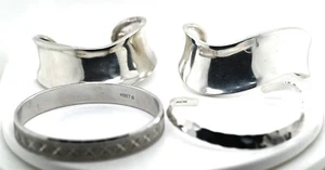 LOT OF 4 Sterling Silver Cuff Bracelets 1 Bangle Wavy Textured Etched Monet - Picture 1 of 5