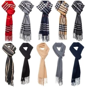 Mens Womens Plain Check Scarf Soft Striped Warm Quality Elegant Shawl - Picture 1 of 40