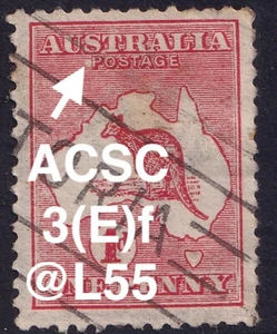 1d Kangaroo VARIETY LARGE WHITE FLAW LEFT OF P ADAMS EL55 ACSC 3 (E) f cv $25 - Picture 1 of 3