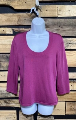 Ann Taylor Fuchsia Scoop Neck 3/4 Sleeve Silk Blend Sweater Medium - Image 1 of 4