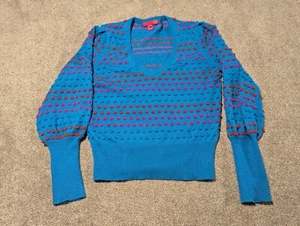 Lilly Pulitzer Sweatshirt Womens Large Robena Sweater 3D Pink Pom Poms Striped - Picture 1 of 8