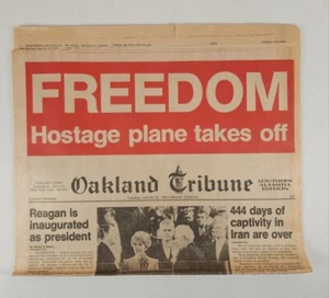 Rehenes estadounidenses liberados de Irán ~ periódico Oakland Tribune 20 de junio de 1981 - Imagen 1 de 2