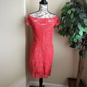 Nicole Miller Collection Lace Off-Shoulder Bodycon Dress Orange Sz M - Picture 1 of 15