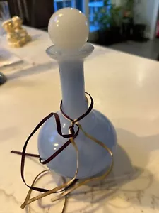 Vintage Blue Opaline Glass Decanter Genie Bottle W/ White Stopper 6.75” Tall EUC - Picture 1 of 10