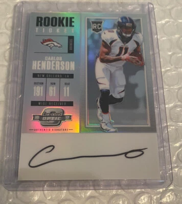 2017 Optic Contenders Carlos Henderson Rookie Ticket RC Prizm Auto Broncos - Image 1 of 2
