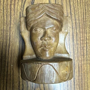 Old Vintage Hand Carved Tribal Native Ethnic Wood Figure Head Smoking Ashtray - Picture 1 of 6