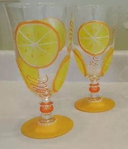 Smithereens Bicchieri Limonata Limone Set 2 Bicchieri Dipinti a Mano UNICO E FIRMATO - Foto 1 di 4