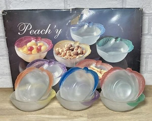 Peach’y 6 PCs Bowl Set Vintage Dessert Party Ice Cream Bowls Froated Glass - Picture 1 of 18